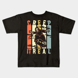 Creep It Real Spooky Halloween Grim Reaper Skateboarding Skater Kids T-Shirt